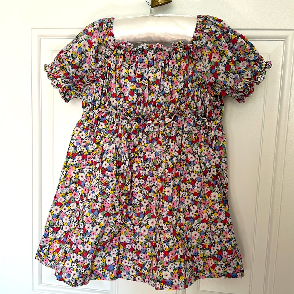 EUC Baby Gap Floral Multicolor Girls Dress with ruffle sleeves and bodice